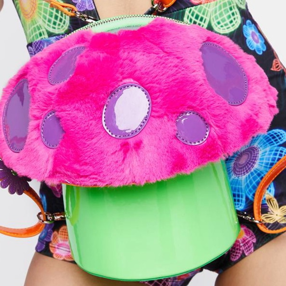 Dolls Kill Vibrant Pink and Green Mushroom Bag - Raver Girl Y2K - Picture 9 of 9